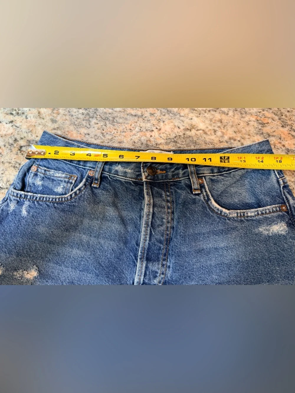 We The Free Size 31 Distressed Denim Shorts Raw Hem High Rise Festival Boho - Picture 5 of 13